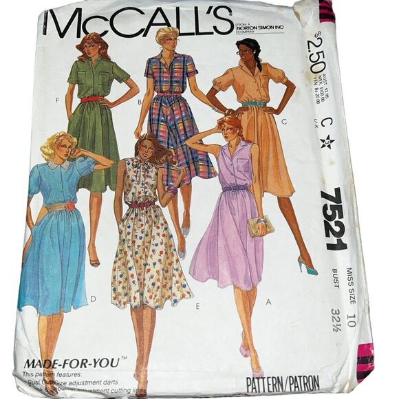 McCall's 7521 Buttoned Pullover Dress Sewing Pattern Size 10 - Picture 1 of 3